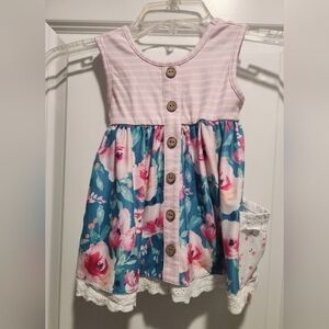 cheeky plum Pink Striped Top with Blue Floral Skirt Dress